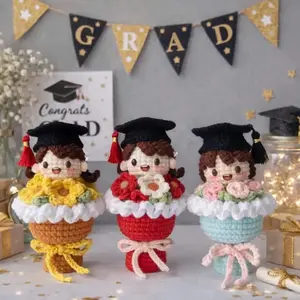 Crochet Graduation Bouquet Cute Amigurumi Doll Flower Class of 2026 Gift Handmade Knitted Sunflower Rose Bouquet Keepsake College High School Grad Gift Idea