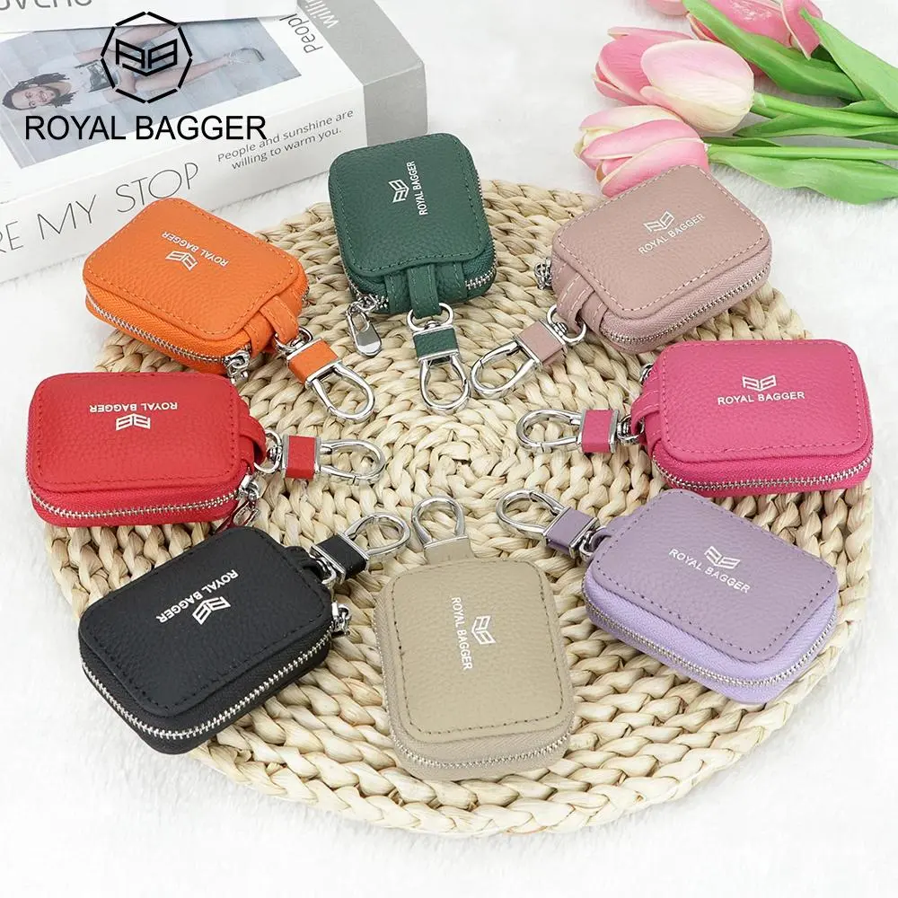 Royal Bagger Zipper Pouch, Simple Minimalist Design for Men and Women, Secure & Handy Portable Case with Keychain, Leather, Unisex Fashionable Accessory, In Pocket, Compact & Convenient Design, Casual, Lightweight, Built-In Keychain, Space-Saving, Earphon
