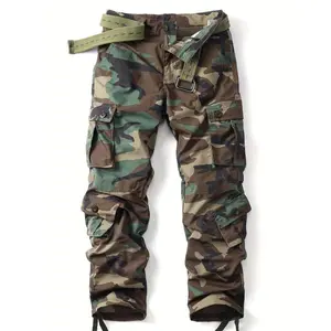 Men's Camouflage Cargo Pants Military Style Cotton Blend Multi Pocket Design with Built In Zipper Non Stretch Fabric Machine Washable Loose Fit All Season Ideal for Outdoor Activities Casual Wear Daily Outings Menswear Durable Trousers