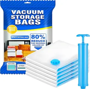 11 Pack Space Saver Vacuum Storage Bags for Clothing Travel 2Extra Large 3Large 3Medium 3Small Vacuum Seal Compression Bags for Clothes Packing Luggage Blankets Comforters and Pillows Hand Pump Included - Plastic