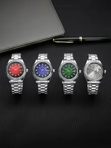 RICECGO Men's Fortune Quartz Trendy Watch Gradient dial with sparkling rhinestone hour markers Serrated bezel + date display Stainless steel construction for lightweight luxury appeal Perfect for commuting and casual wear Casual Trendy Wristwatch