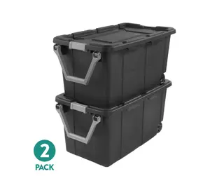 Sterilite Extra-Large Wheeled Industrial Storage Bin, 40 Gallon Durable Plastic Storage Tote with Latching Lid and Pull Handle, Dark Gray, 2 Pack