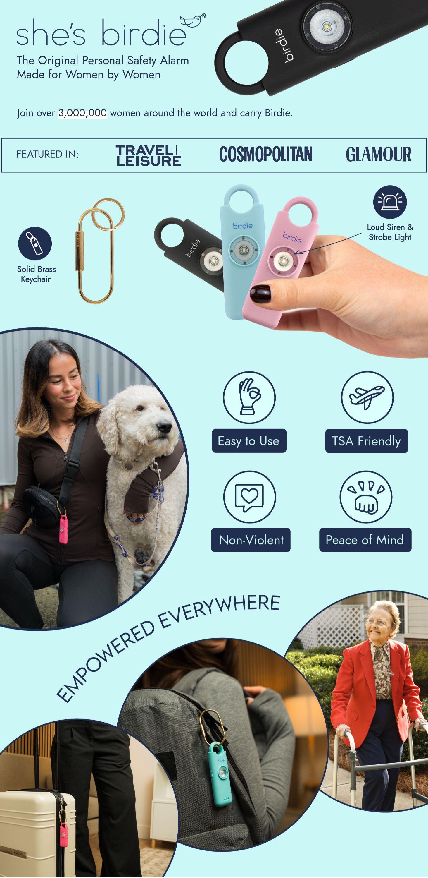 She’s Birdie–The Original Personal Safety Alarm for Women by Women–Loud Siren, Strobe Light and Key Chain in a Variety of Colors