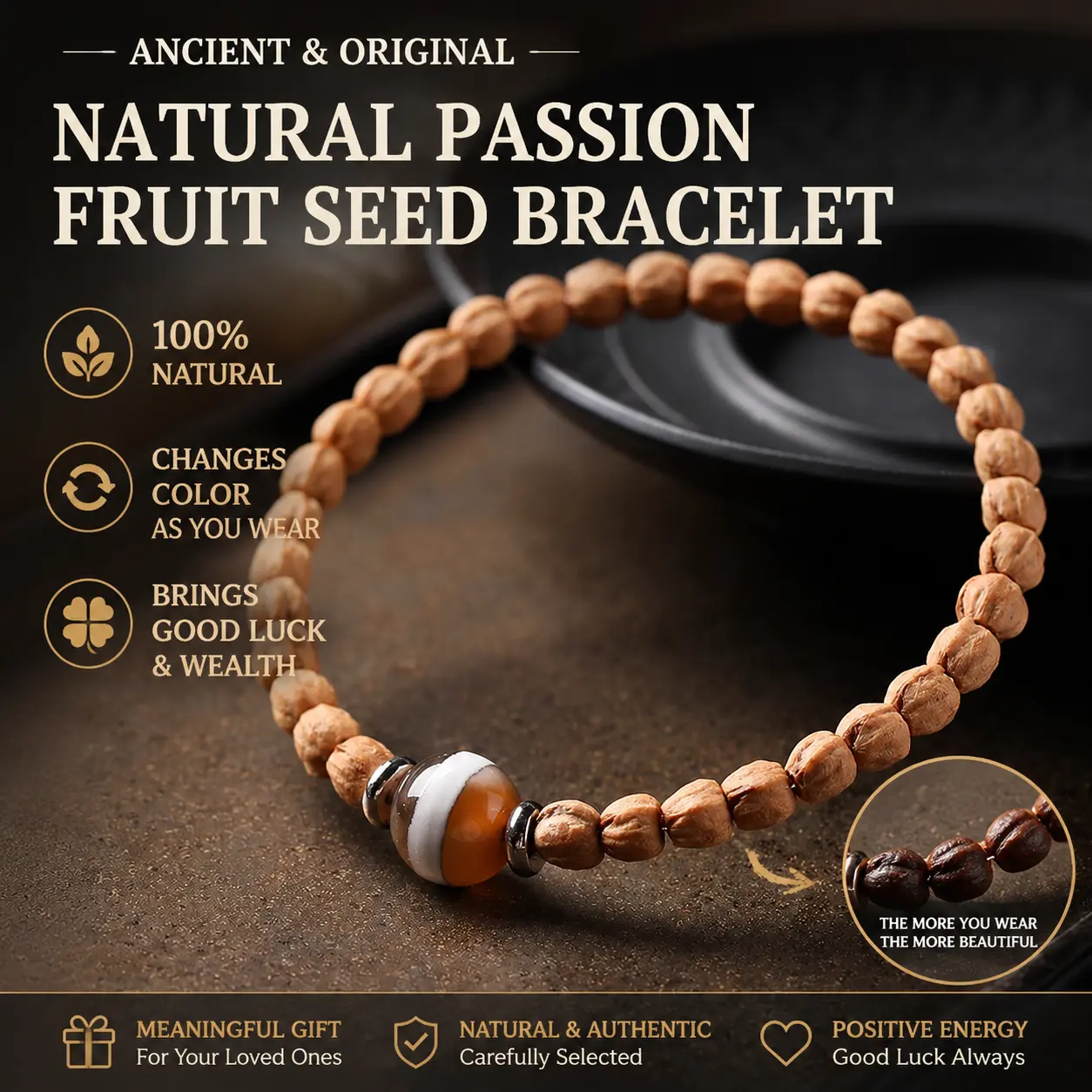 Ancient China's Primitive Period High-quality passion seed Buddhist bracelet with red buds and smooth grain, square-shaped Bodhi seed beads, single-loop Buddhist beads, unisex decorative accessory luxury gift box