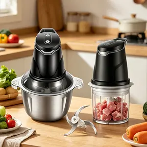 Stainless Steel Electric Food Processor with 2L+0.7L Dual Bowls, Easy-to-Clean for Baby Food Prep & Veggie, Meat Processing chopper meat grinder 2-speed cordless