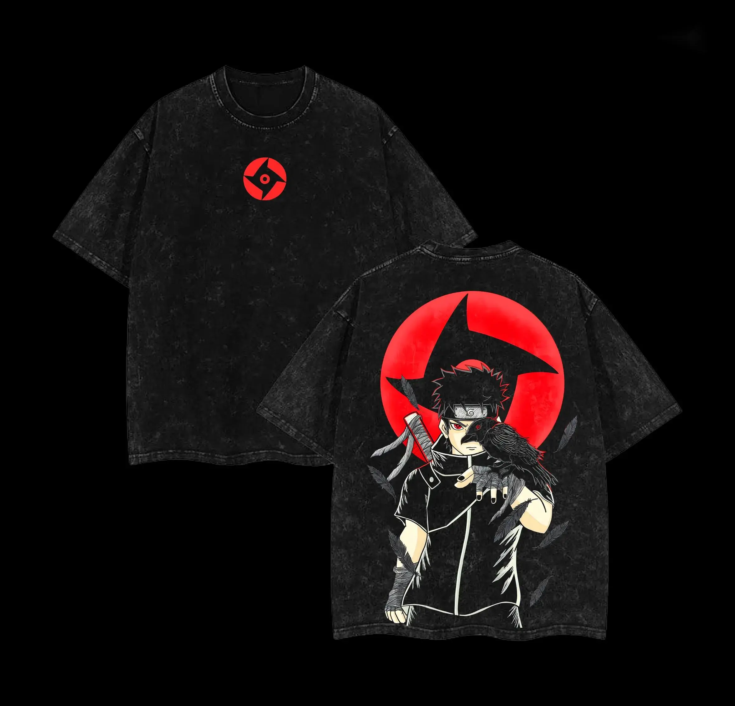 Shisui Uchiha — Body Flicker Legend Mangekyo Sharingan Double Sided Print Vintage Washed 230gsm Oversized Streetwear Unisex Heavy Cotton Anime Manga Graphic Tee, Dark Uchiha Aesthetic, Daily Wear Gift for Naruto Fans