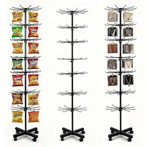 7 Tier Rotating Rack Shelves Retail Display Stand,Jewelry Keyring Socking Hats,Movable Shop Spinner for Toys Show,,retail display racks For Store Display,Black