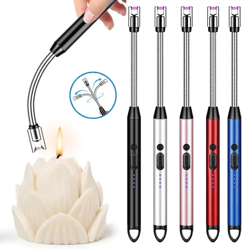 360° Twist Tip Electronic Lighter - Arc-Shaped, USB Rechargeable, Windproof, Portable Rechargeable, Outdoor Portable, LED Display, 25% Low-Power Cue, for Barbecues, Camping (Random Color)