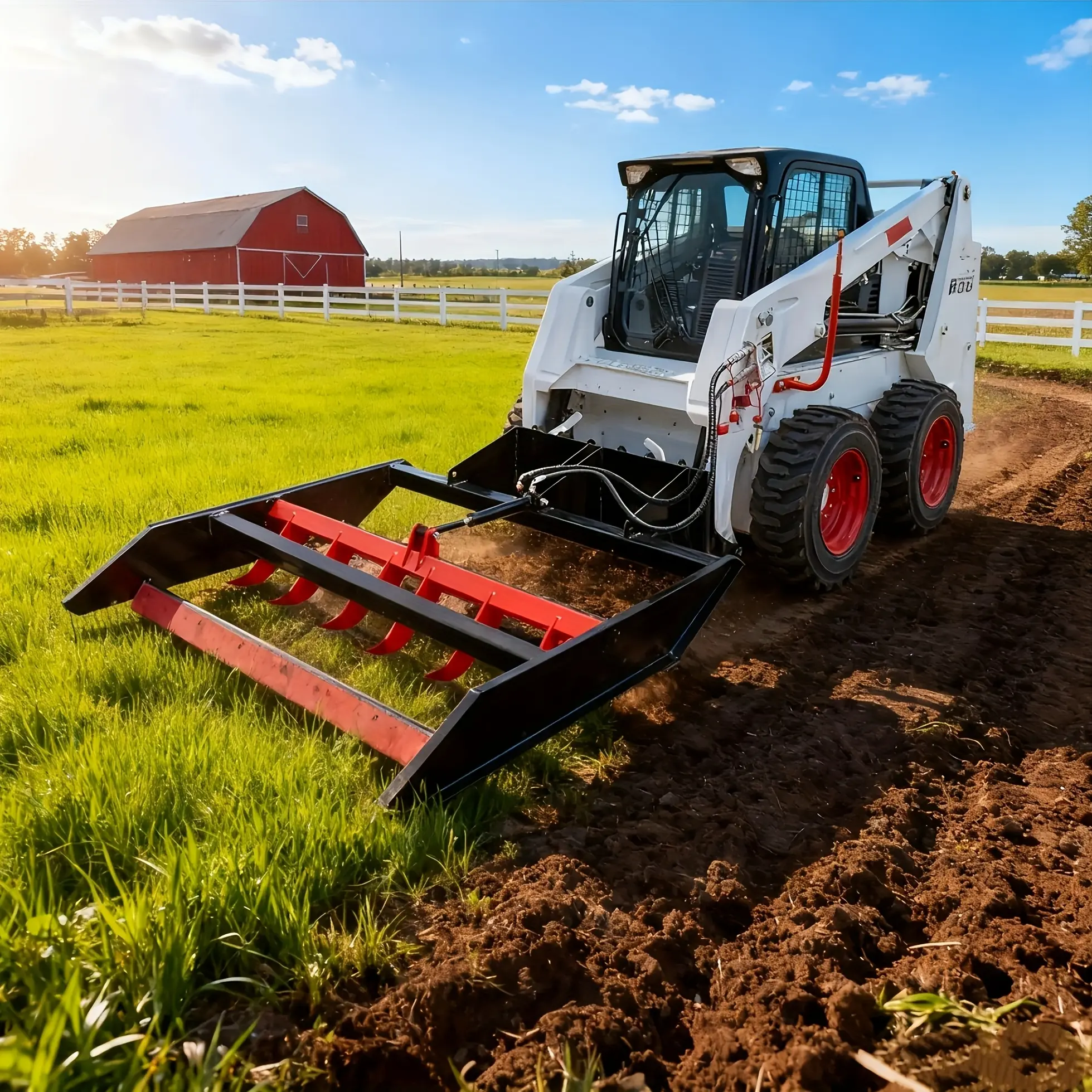 72" Heavy Duty Skid Steer Land Leveler & Grader Attachment, Depth-Adjustable Ripping Teeth, Hydraulic Land Ripper Scarifier for Bobcat & General Skid Steer Loaders