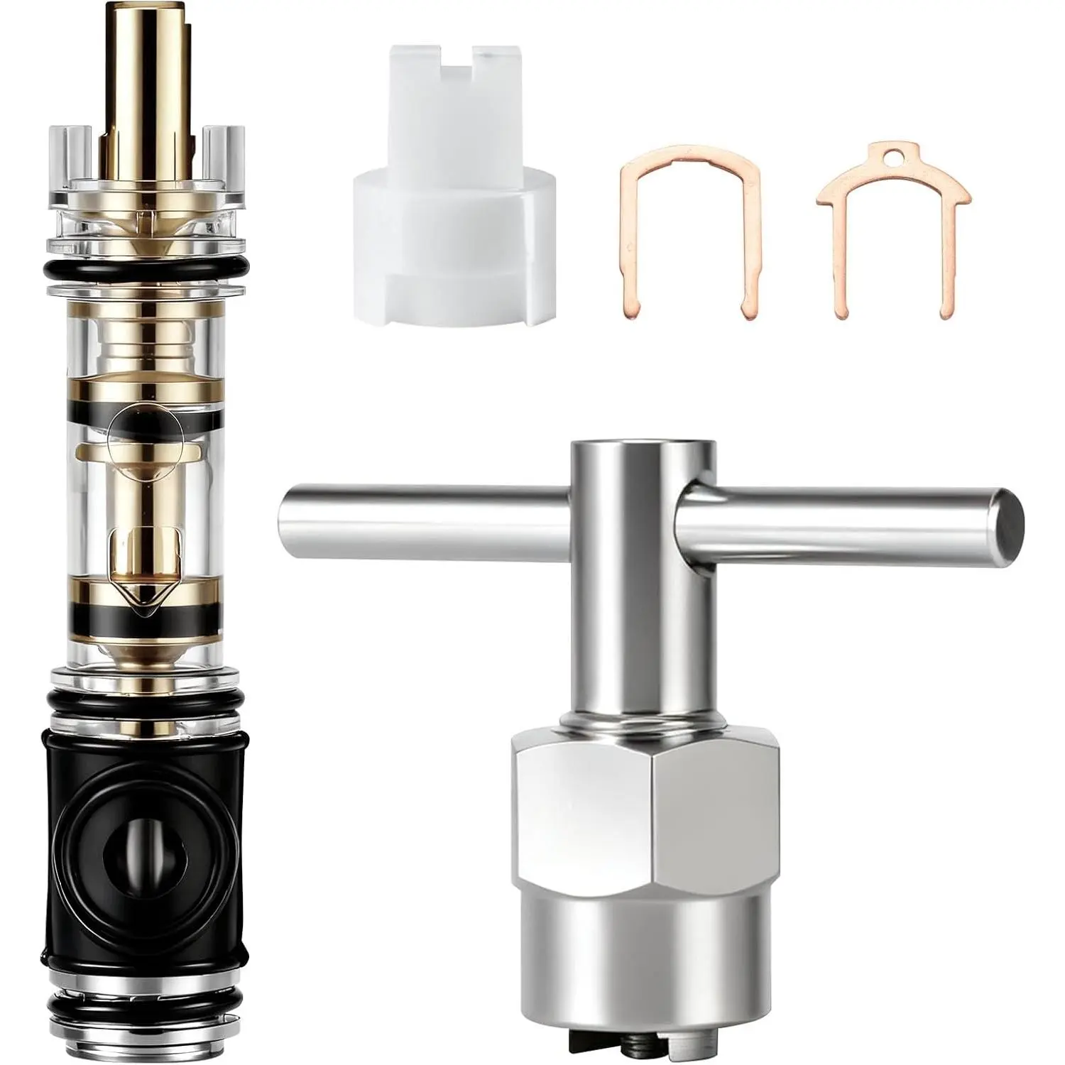 Rugged Brass Water Saver Shower Cartridge Full Set - 1-Piece with 104421 Cartridge Removal Tool, Durable Leak-Proof, Faucet Performance Booster, Compatible with Moen 1225/1225B for 1-Handle Bathroom Faucet/Shower Replacements, Hassle-Free, Bathroom Replac