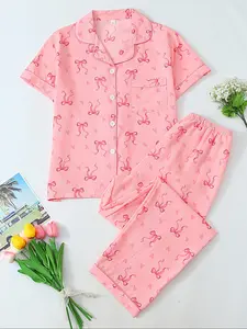 Women's Butterfly Print Short Sleeve Tee & Pants Pyjama, Casual Comfy Round Neck T-shirt & Trousers PJ Set, Ladies Womenswear Sleepwear for All Seasons, Loungewear
