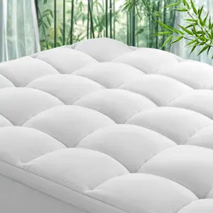 Extra Thick Bamboo Mattress Topper – Breathable, Elastic Skirt, Down Alternative Fill, Cotton Top, 8–21" Deep Pocket for Back & Side Sleepers