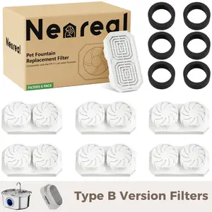 Neareal Official Version B 6-Pack Replacement Filters & Pre-Filter Sponges for 108 oz 3.2 L Stainless Steel Cat Water Fountain New Model Advanced Triple Layer Filtration catwaterfountain filter Feeding Supplies Easy Prep (1 Filter for Half-Month Supply)