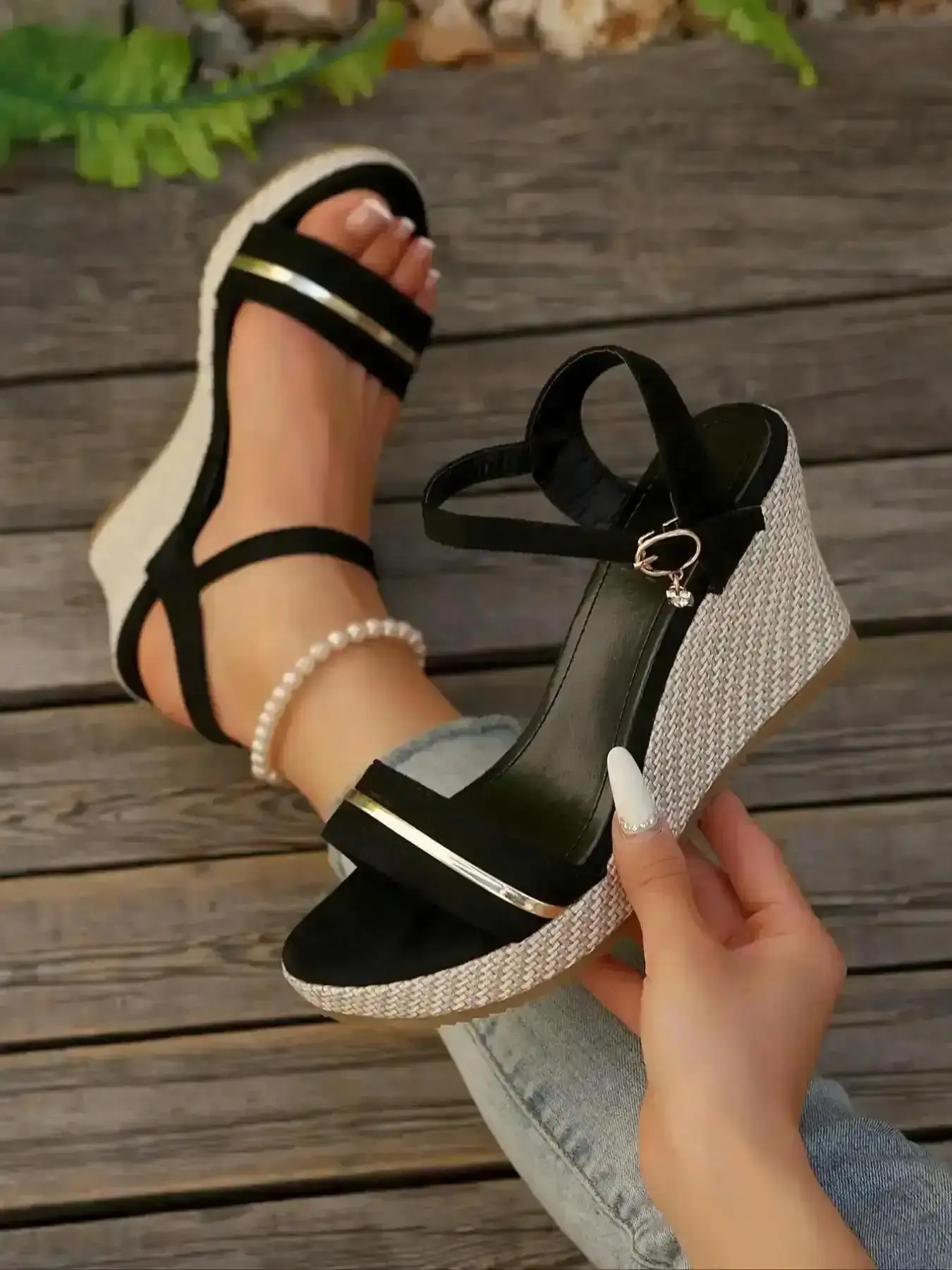 Women's Chic Peep Toe Ankle Strap Wedge Sndls, Heel Daily Versatile Plat for Daily Wear, Light Airy Comfy Shoes Women, High Heels, Arch Support, Cushioned, Strappy, Gladiator Sleek Heels Practical Everyday Pair