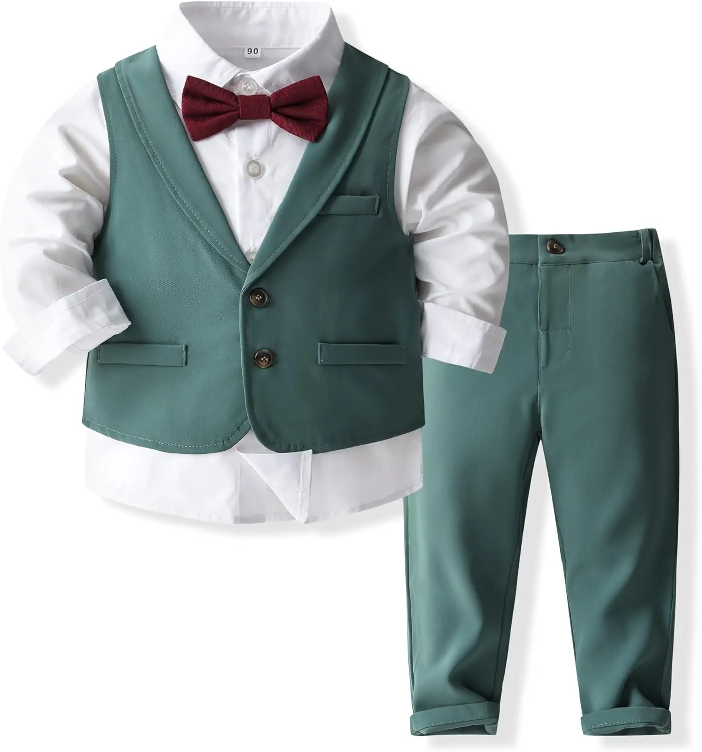 Baby Boys' Combed Cotton Breathable Fabric Formal Bow Tie Set - Gentleman Vest Tuxedo Suit for Wedding, Party, Formal Look, Original Set