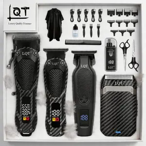 LQT 5-in-1 Professional Cordless Hair Clipper & Beard Trimmer Kit - Barber Grade Zero-Gap Clippers with LED Display, USB Rechargeable, Carbon Fiber Grip, Complete Home Barber Grooming Set for Men