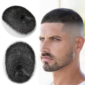 PROKYVITY 5"X7" Mens Toupee Hairpiece 13CM*18CM Toupee Short Buzz Cut Mens 100% Human Hair Ultra Thin Skin PU System  Replacement Wigs For Loss Hair or Bald