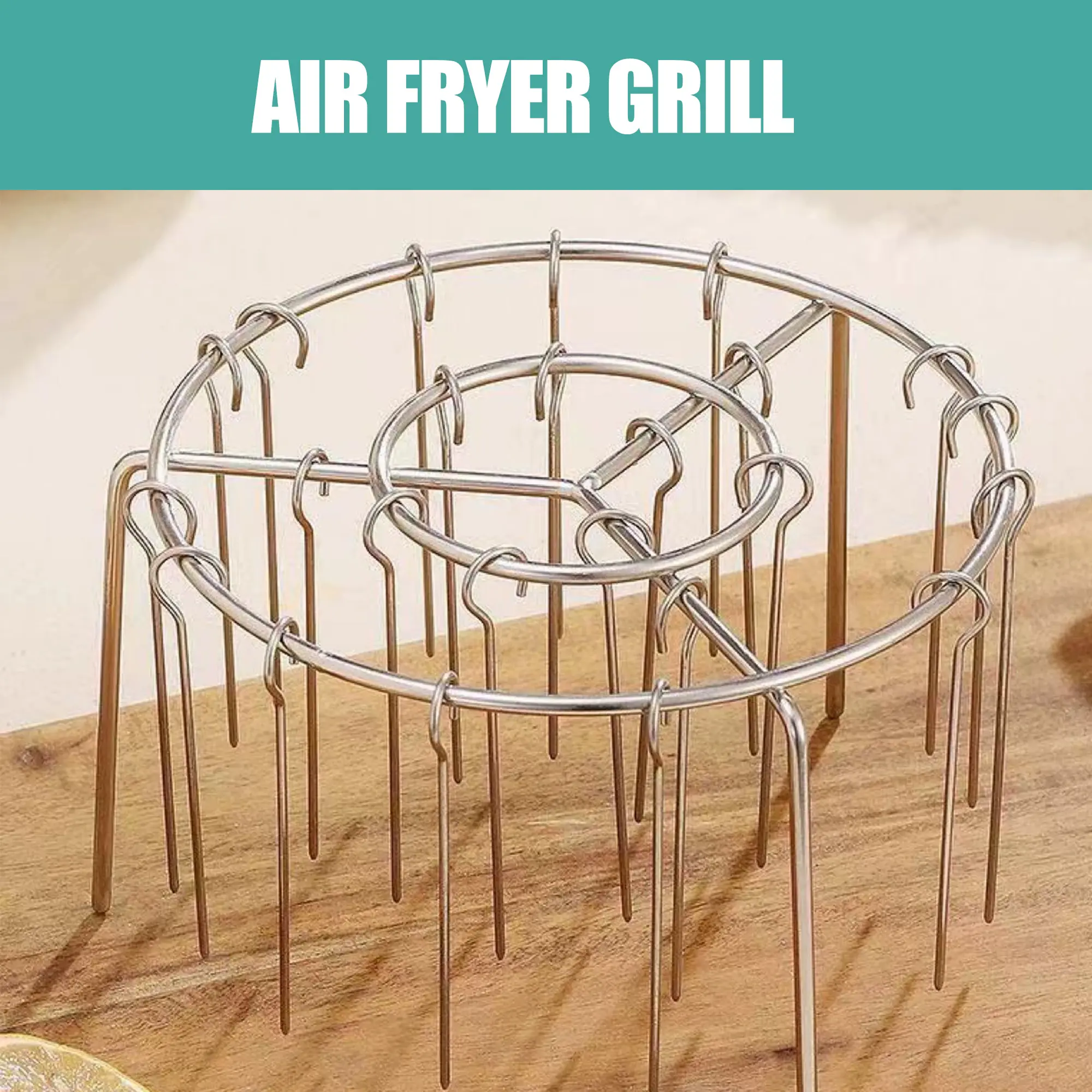 Stainless Steel Barbecue Skewer Rack (2-Count) with 24 Hanging Metal Skewers & Hanging Hooks, Round BBQ Grill Accessory, No Flipping Needed, 360° Even Baking, Grill Utensils & Kitchen Accessories for Home Grilling