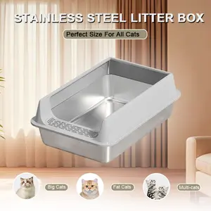 Oversized Stainless Steel Litter Box with Scoop - Leak-Proof, Non-Stick & Easy-to-Clean Tray, Ideal for Large Cats