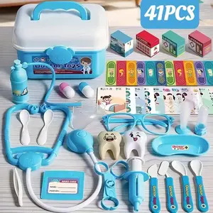 Doctor Role Play Toy Set, Pretend Doctor Kit, Simulation Medical Tool Storage Box, Includes Stethoscope, Syringe, Dental Tools, Birthday Gift for Boys & Girls