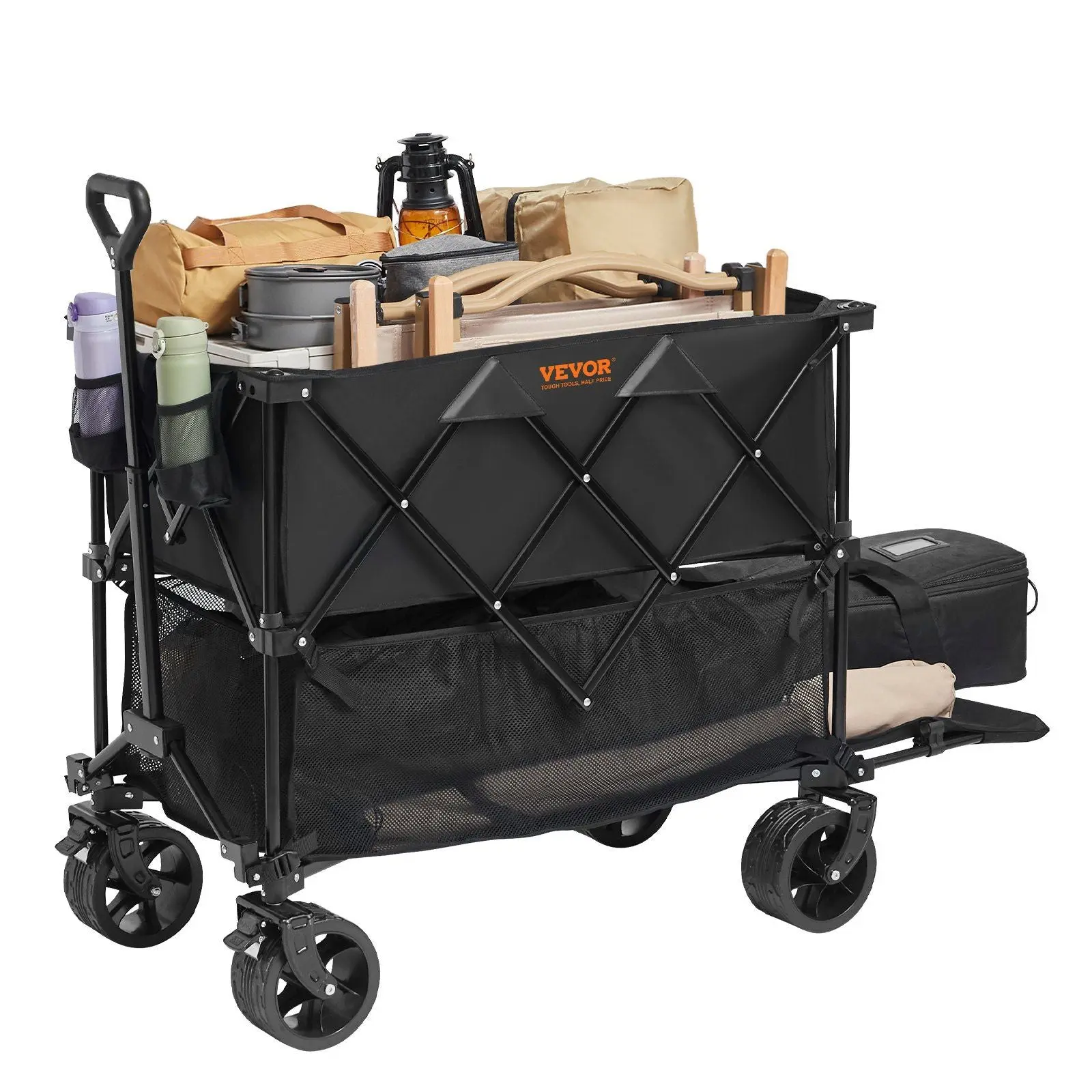 Foldable Double Decker Wagon 400L Collapsible Wagon Cart with All-Terrain Wheels - 350 lbs Capacity
