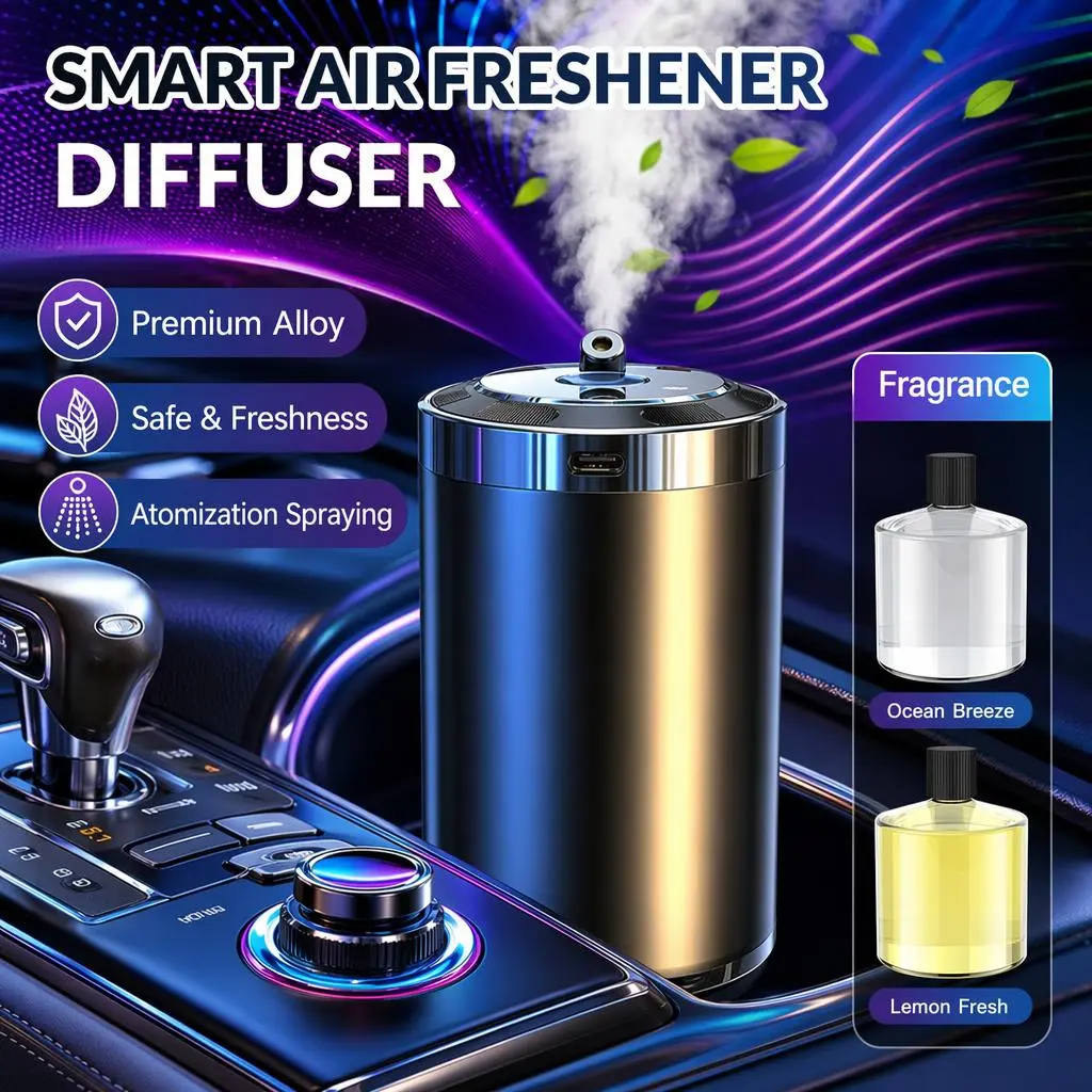 Smart Touch Control Car Interior Air Freshener Diffuser, Portable Rechargeable with 5 Adjustable Mist Modes, RGB Lights Star Projector Ambient Light, Long-Lasting Cologne & Ocean Scents, Unique Gift for Women