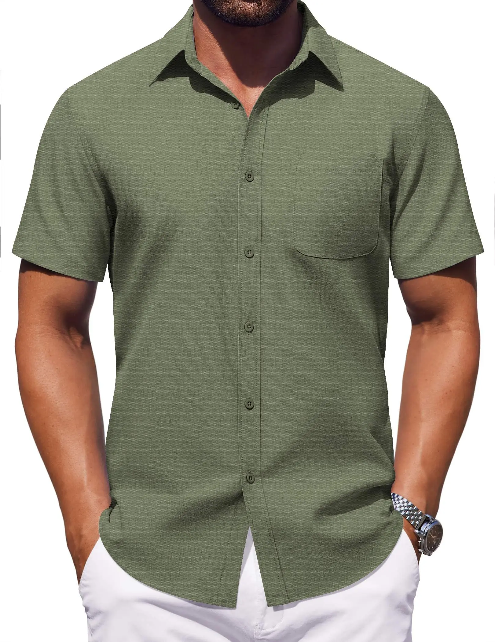 COOFANDY Mens Button Down Short Sleeve Shirt Casual Dress Shirt Untucked Summer Shirts with Pocket