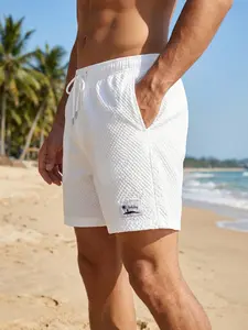 Men's Quick Dry Seersucker Beach Shorts with Triangular Mesh Lining, Summer Casual Board Shorts with 2 Side Pockets and 1 Back Pocket, Drawstring Elastic Waistband Swim Shorts Swim Trunks Swimwear Beachwear Swimsuit Bathing Suit Swimming Shorts