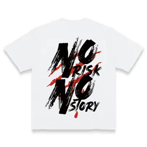 Tech-Inspired Short-Sleeved T-Shirt No Risk No Story Design Cotton Unisex Classic Fit Bold Brushstroke Style Trendy Red Scratch Elements