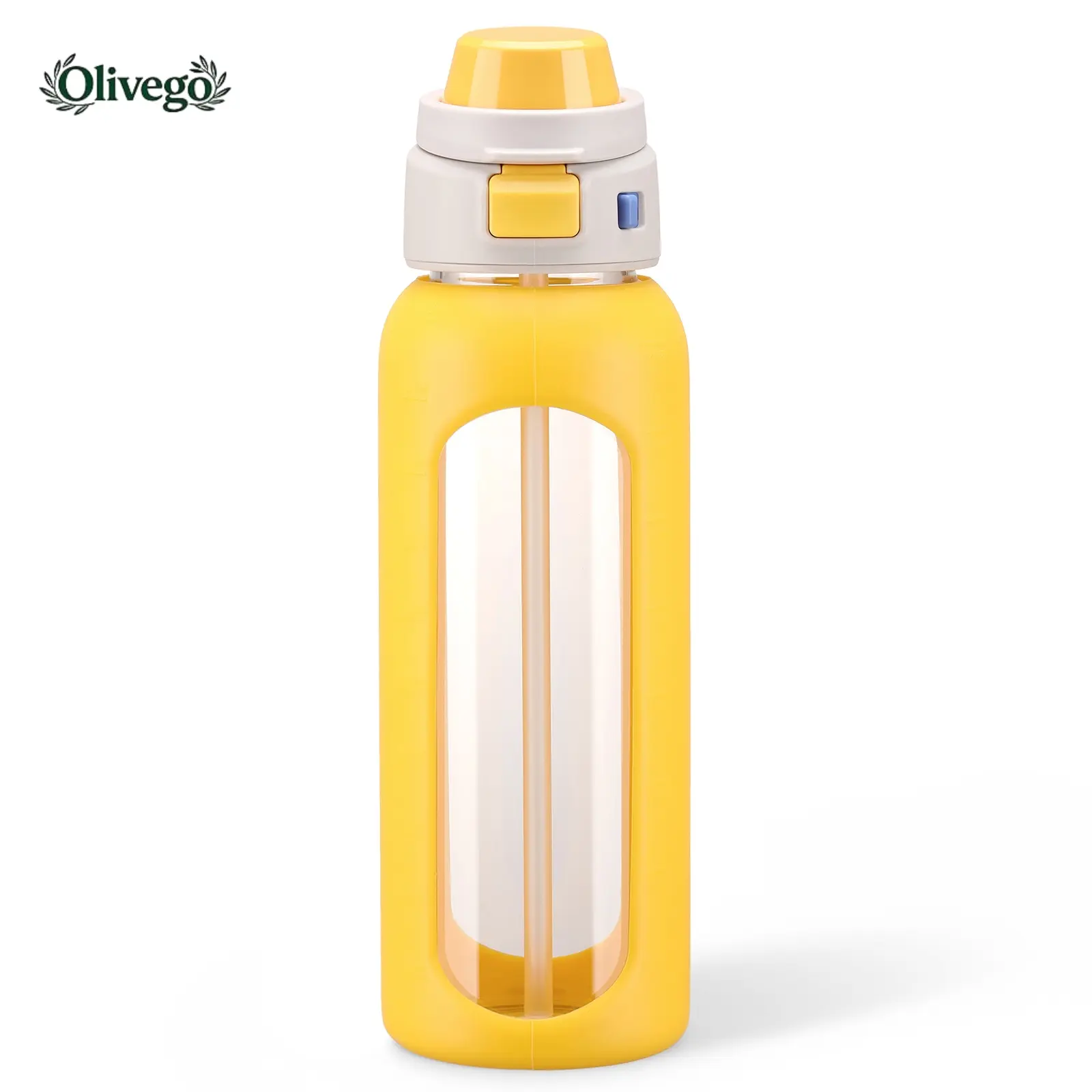 【Olivego】32oz 2-in-1 Premium Borosilicate Glass Water Bottle with Straw & Flip Lid, Leakproof BPA Free Sports Water Bottle with Silicone Sleeve & Handle, Reusable Drinking Bottle for Gym, Workout & Travel Drinkware Bottled，Owala-Style Flip Lid