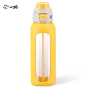 【Olivego】32oz 2-in-1 Premium Borosilicate Glass Water Bottle with Straw & Flip Lid, Leakproof BPA Free Sports Water Bottle with Silicone Sleeve & Handle, Reusable Drinking Bottle for Gym, Workout & Travel Drinkware Bottled #summervibes