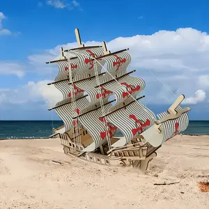 Classic Pirate Ship 3D Wooden Assembly Kit, Realistic Sailing Vessel Design, Educational & Decorative Craft, High-Quality Wood, Great for Desk Display & Casual Activities, for Model Enthusiasts & Beginners