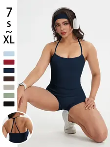 Women's Yoga Set, Plain Color Braided Tank Top & Cross-Back Short Shirt, Sleeveless Above Knee Shorts, Ideal for Running & Fitness