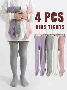 Girls' Leggings Set, Soft, Comfortable, Snug Fit & Fit High Elasticity Design, Perfect for Daily Wear, Ideal for Kids, Kids Clothing, 4-Pack Combination Tights