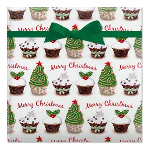 Lillian Vernon Christmas Cupcake Jumbo Rolled Gift Wrap-Premium Holiday Gift Wrap, Jumbo 23-Inch x 32-Foot Roll, 61 Square Feet Total