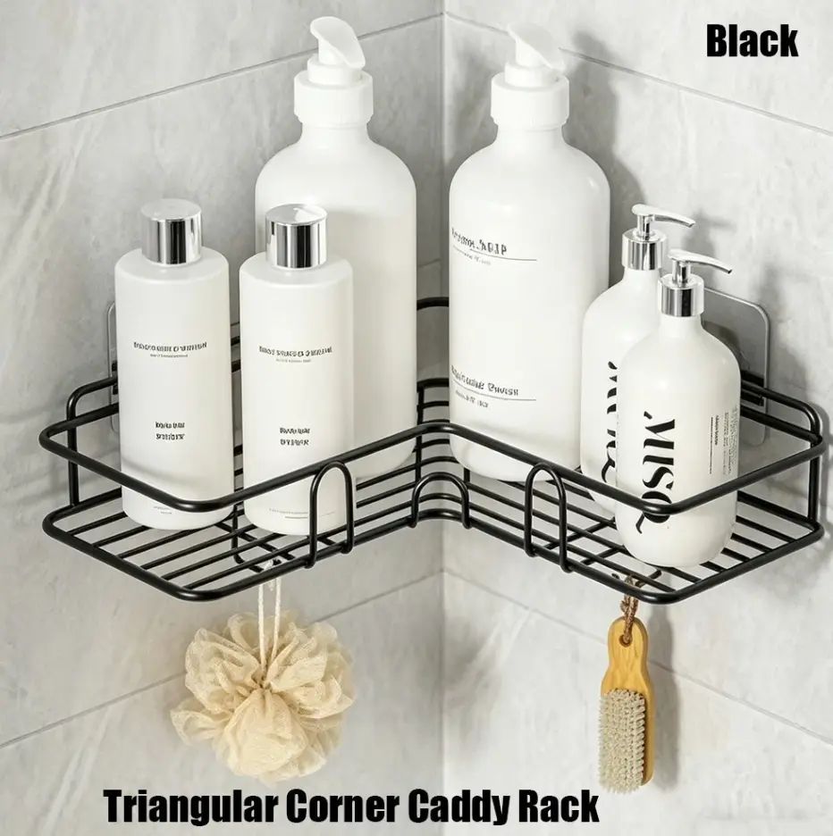 Wall Mount Triangular Corner Storage Rack - Multi-purpose Bathroom Organizer for Bath Storage Solutions