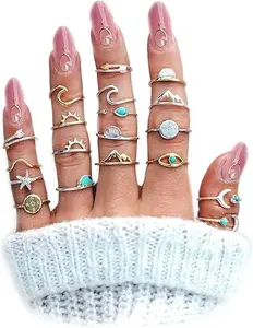 Rings Sets for Women Knuckle Joint Finger Knuckle Nail Ring Sets Moon Stars Stack Preppy Statement Rings Cute Trendy Stuff Jewelry High-Quality Alloy Silver or Gold Plated Lead and Nickel Free Long-Lasting Color