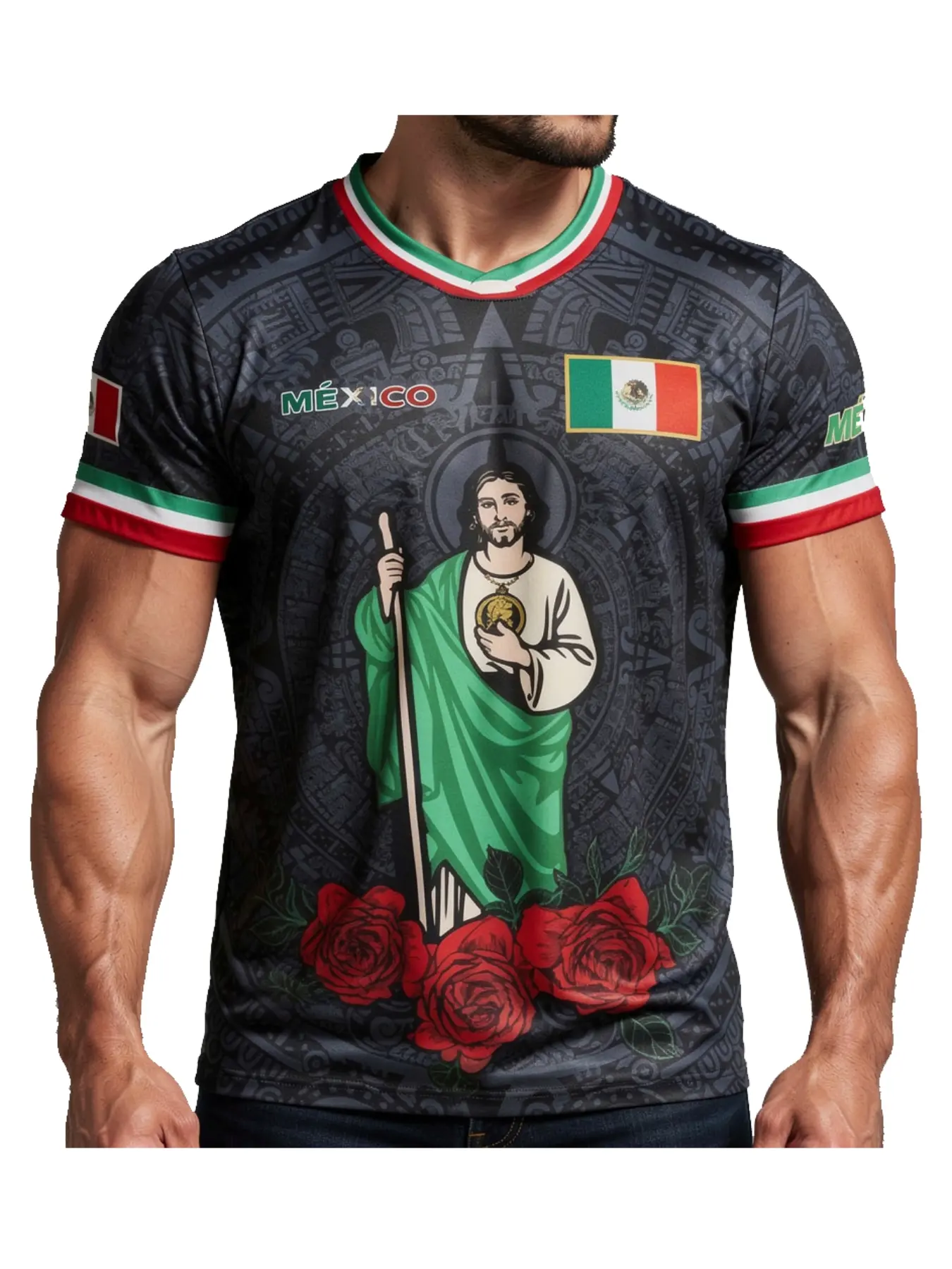 Saint Jude Cola Football Jersey, Casual Fitted Short Sleeve, All over Print, H Type Silhouette, Men's Sports Clothing, Soccer Jersey, Sports Top
