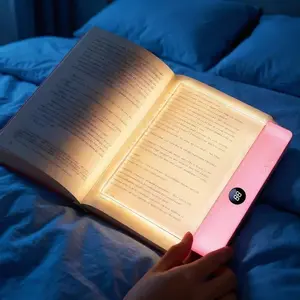 Book Light, Rechargeable Clear LED Flat Reading Light with & Timer, Dimmable Panel Plate Lamp Book Full Page Light for Reading in Bed at Night, Funny Gifts for Readers