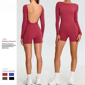New outdoor sports onesie women's sexy back long-sleeved onesie dance tight quick-drying yoga clothes