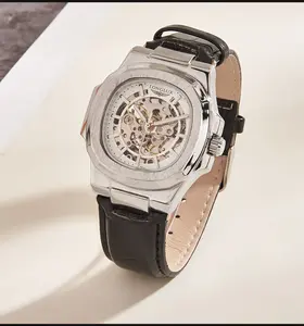 Automatic mechanical watch outdoors simple luxury watches waterproof cheap wholesale skeleton leather mens watch. Reloj Automatico de hombre.