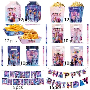 K-Pop Idol Theme Party Gift Bag Set, Birthday Party Snack Box, Popcorn Box, Fries Box, Handbag, Banner Decoration, Complete Party Supplies