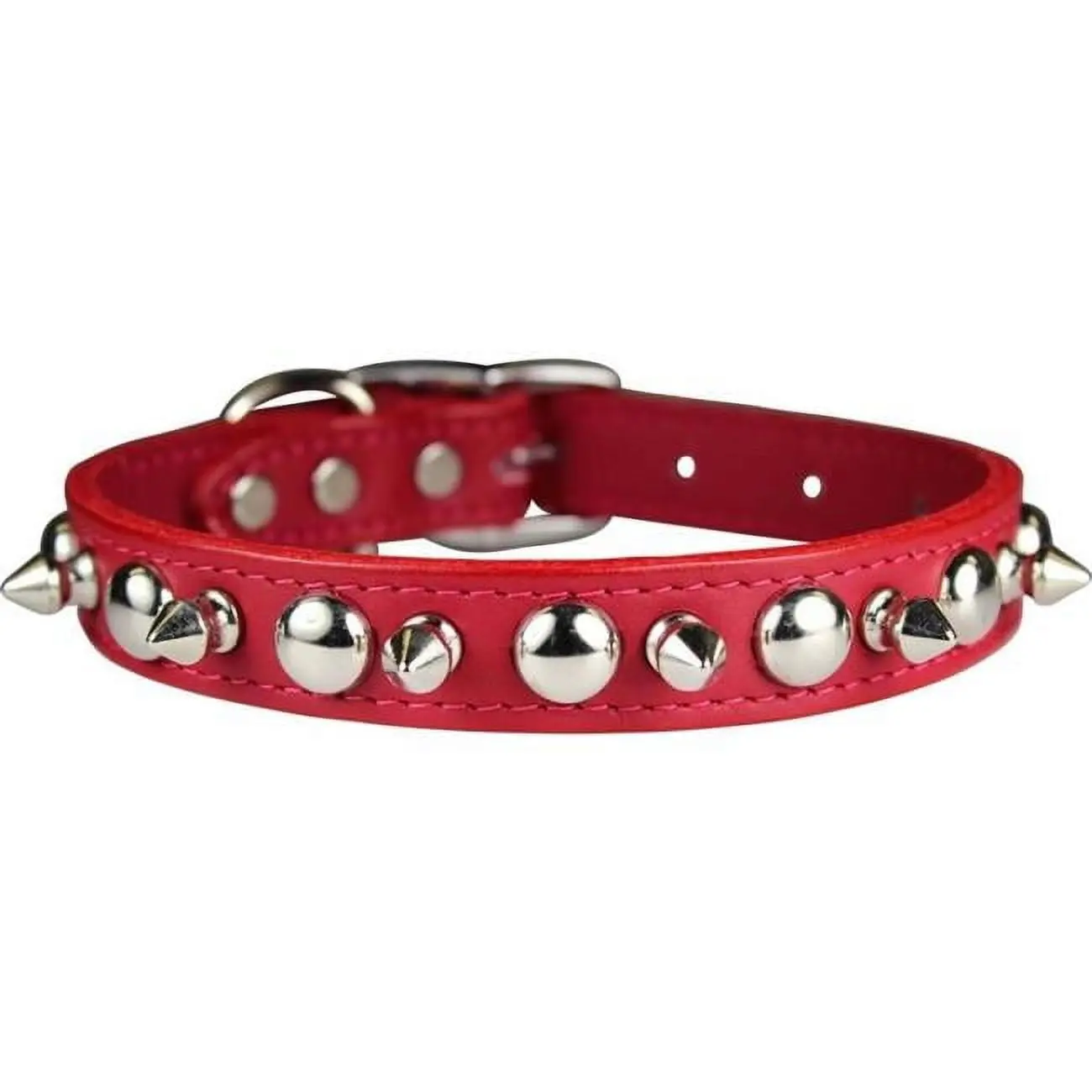 Leather Brothers 6079-RD10 0.5 x 10 in. Spike & Stud Dog Collar, Red