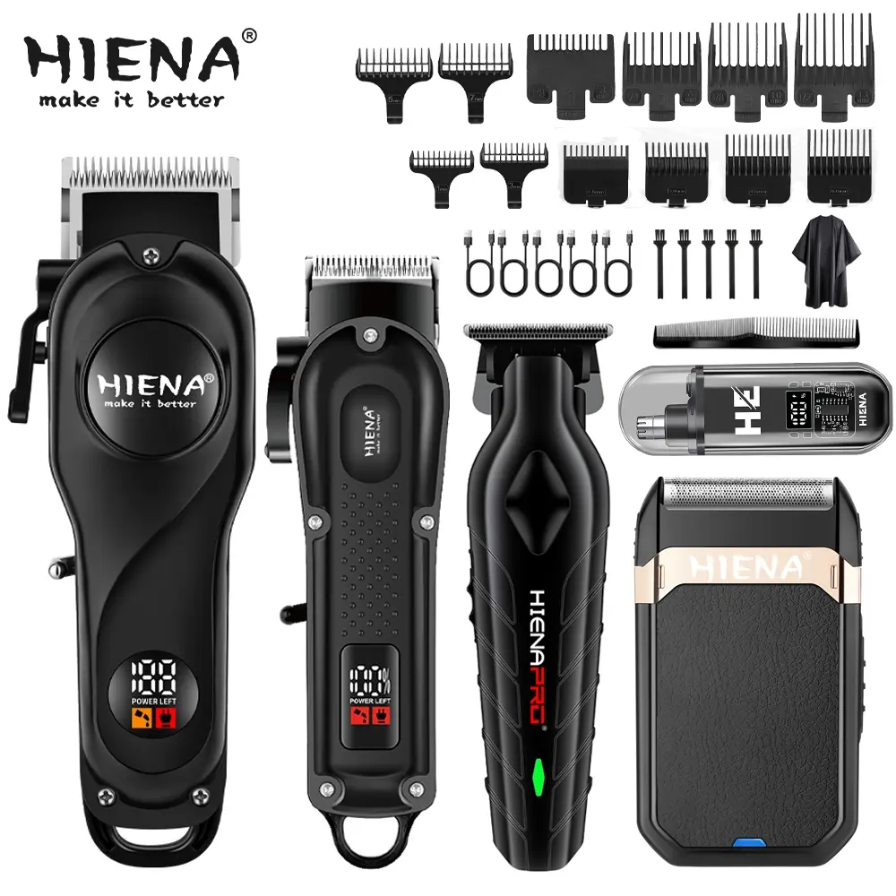 Men's hair and beard care set, set of 5, hair clipper, barber clipper set, cordless hair clippers with LED display, USB rechargeable precision trimmer set, suitable for hairdressing and salons, Haircut trimmer kit