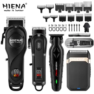 Men's professional hair and beard care set, set of 5, hair clipper, barber clipper set, cordless hair clippers with LED display, USB rechargeable precision trimmer set, suitable for hairdressing and salons, Cordless Hair Cutting
