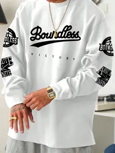 Men's Thin Long Sleeve T-Shirt, Fashion Letter Print, Casual Knit Top, Soft Fabric, Perfect Gift for All Seasons