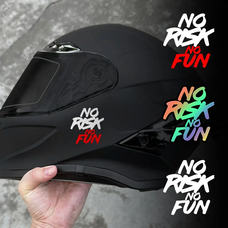 1PC NO RISK NO FUN Motorcycle Stickers Motorcycle Helmet Stickers Waterproof for Motorbike Helemt Fuel Tank Electric Scooter Road Bike Durable Vinyl Decals
