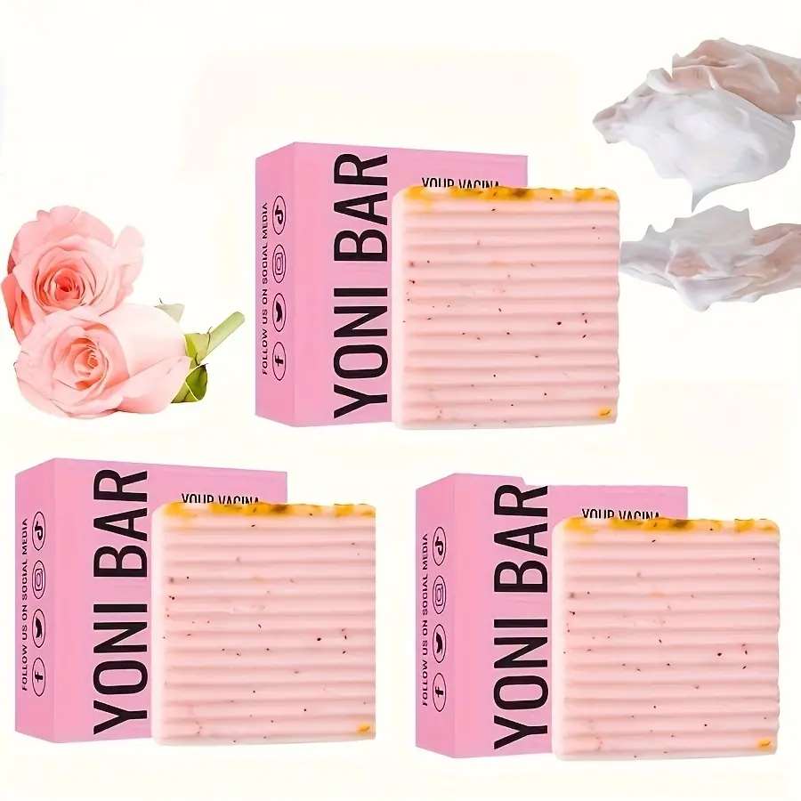 Natural Yoni Soap Bar, 3-Pack Moisturizing Feminine Wash for Women, Supports pH Balance for Daily Intimate Hygiene, Good Feminine Wash