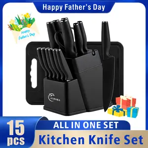 Super Category Week15 Pcs Kitchen Knife Set, High Carbon Stainless Steel,Sharp Includes Serrated Steak Knife Set with German Stainless Modern Utensils Block