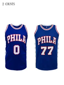 Men's Stitched Basketball Jersey - Sleeveless Athletic Philadelphia Shirt with No.0, Breathable Loose Fit Training Uniform Sports Apparel Sports Top